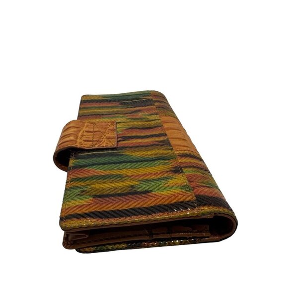 Sharif jeweled beaded print leather trifold wallet Vintage Artsy Brown multi - Picture 4 of 12